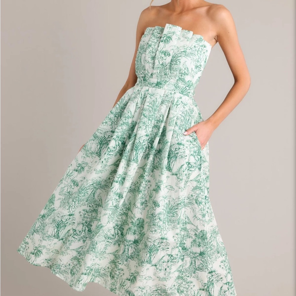 Toile Time Midi Dress - green, large, used once